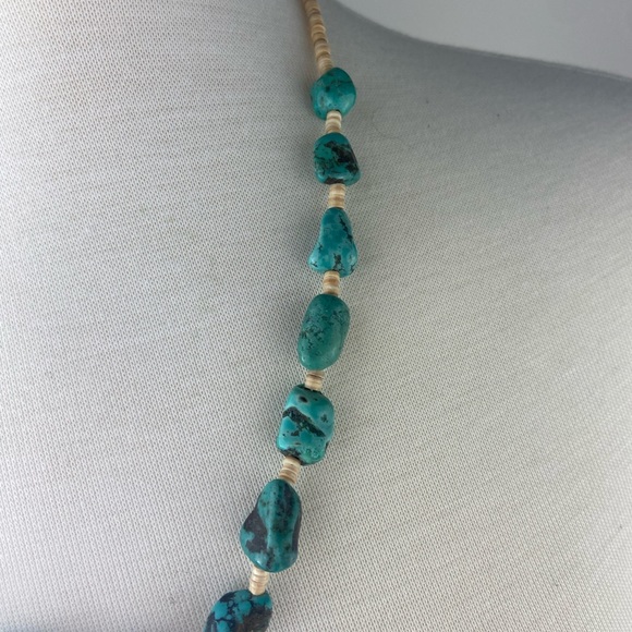 Turquoise Nugget And Heishi Shell Bead Sterling - Picture 8 of 11